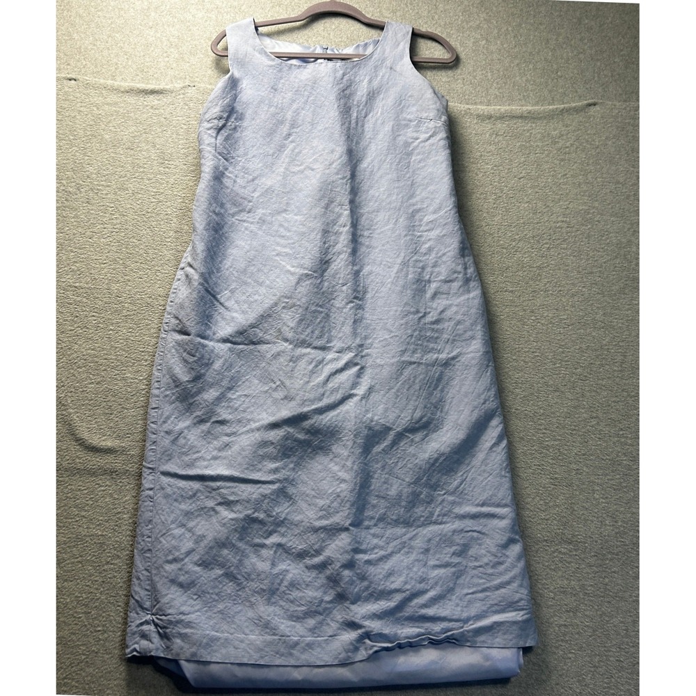 Jessica Howard Dress Petite 14P Blue Vintage Linen Blend Sleeveless Sheath Shift